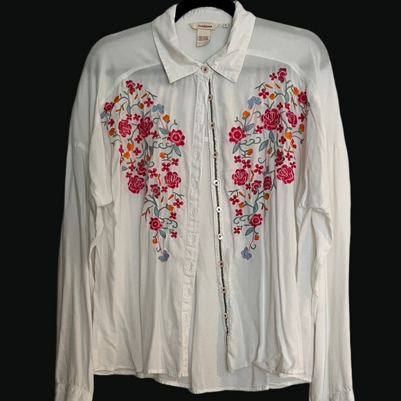 Sundance White Embroidered Button Down Shirt - Picture 1 of 6